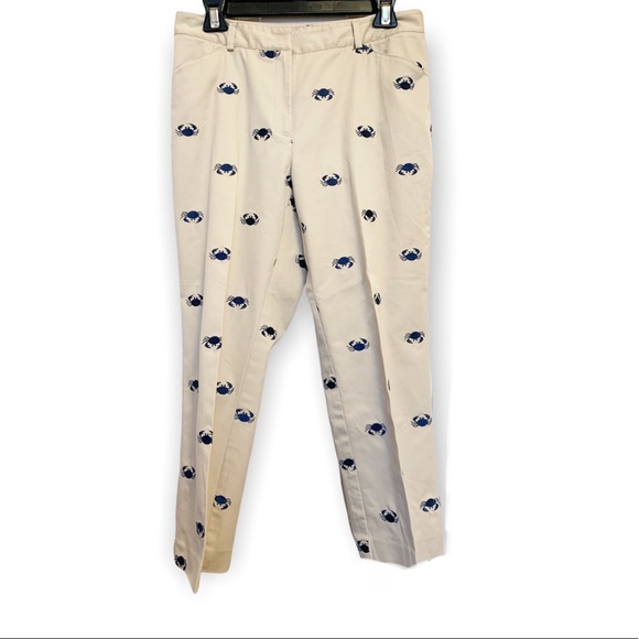 Lily Pulitzer Khaki Chino Capri Crop Pants Embroidered Blue Crabs Size 6 - Picture 2 of 10